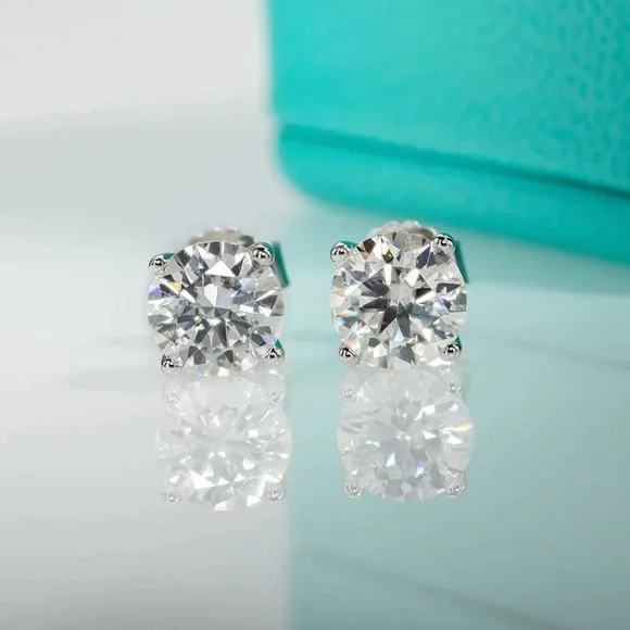 Certified Diamond 2ct Round Brilliant Cut Moissanite Stud Earrings NEW - Picture 2 of 4
